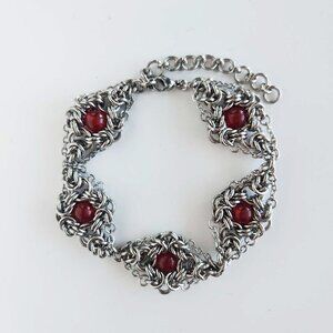 Vintage victorian goth style red quartz and silver bracelet